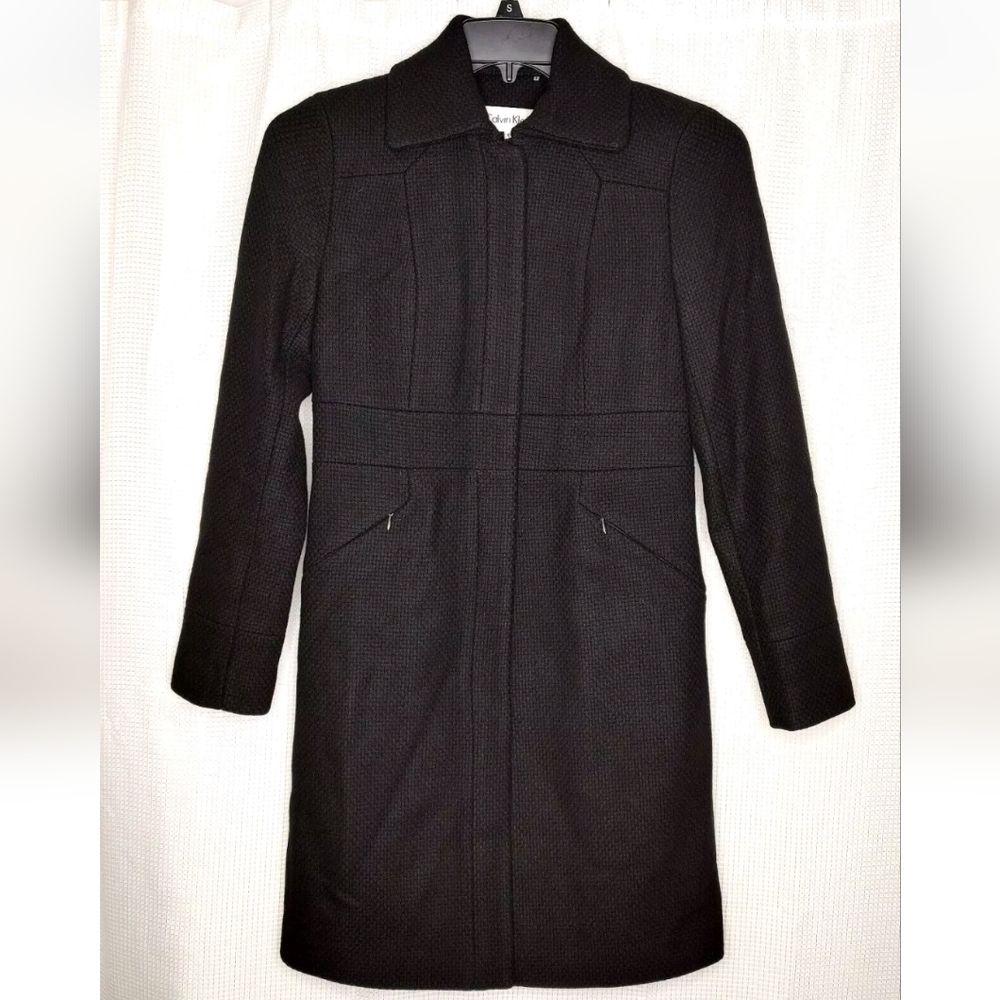 Calvin Klein Chic Black Textured Wool Blend Winter Coat